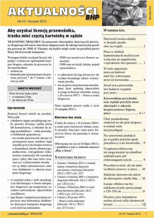 Tytuł: Aktualności bhp sierpień 2013 nr 53
Autor:
Wydawnictwo: Oficyna Prawa Polskiego
Formaty: PDF
