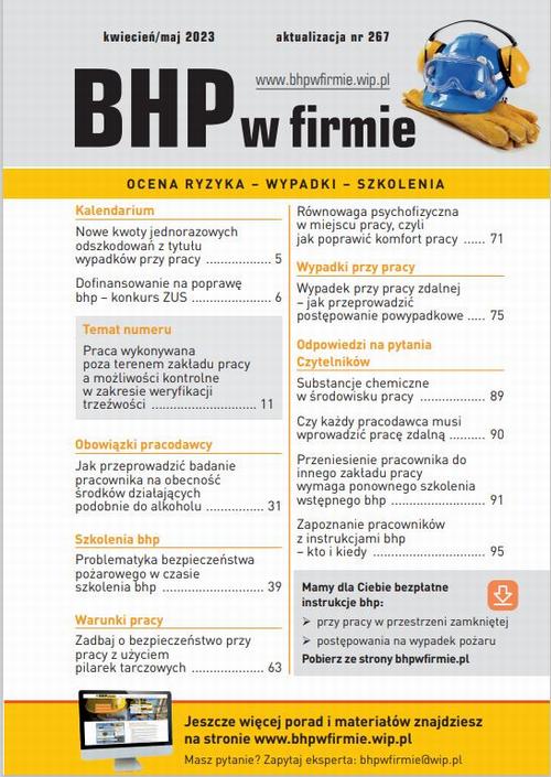 Tytuł: „BHP w firmie” kwiecień/maj 2023
Autor: Praca Zbiorowa
Wydawnictwo: Wiedza i Praktyka
Formaty: MOBI, EPUB, PDF