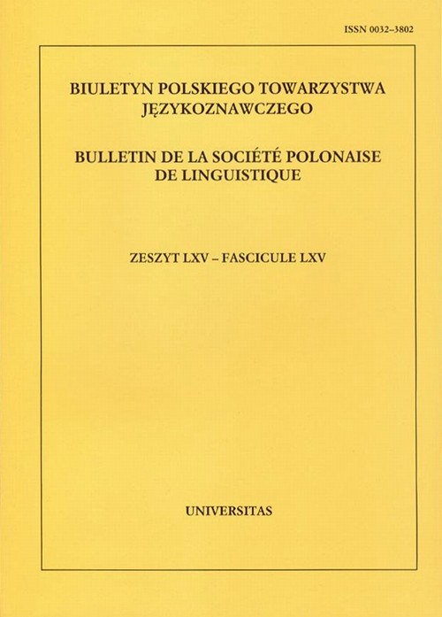 Tytuł: Biuletyn Polskiego Towarzystwa Językoznawczego. Zeszyt LXV
Autor: 
Wydawnictwo: Universitas
Formaty: PDF