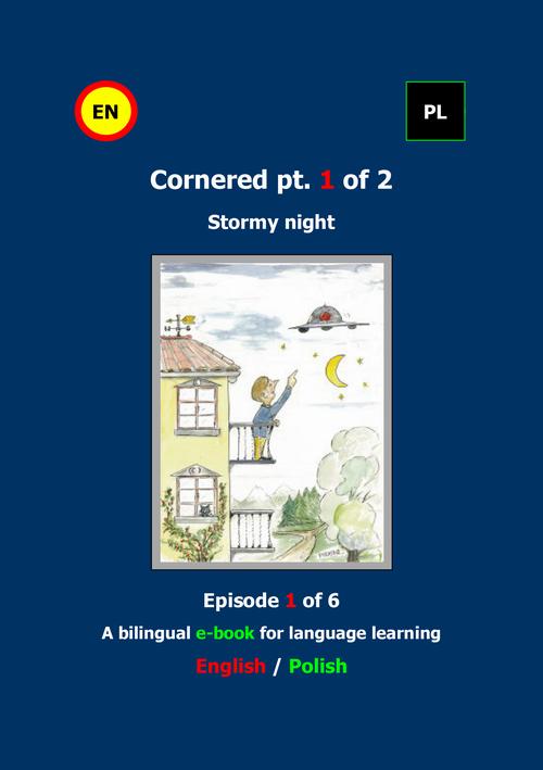 Cornered Osaczony Stormy night 1 A bilingual e-book Dwujęzyczna e-książka — okładka e-booka