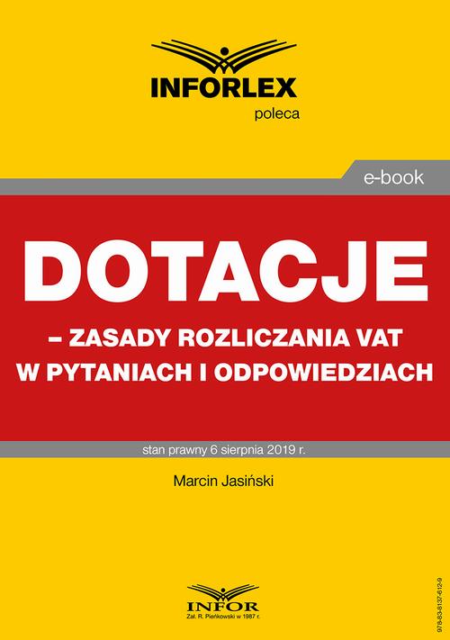 Dotacje – zasady rozliczania VAT w pytaniach i odpowiedziach — okładka e-booka