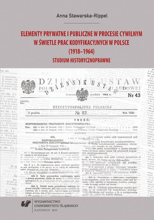 Elementy prywatne i publiczne w procesie cywilnym w świetle prac kodyfikacyjnych w Polsce (1918–1964) — okładka e-booka