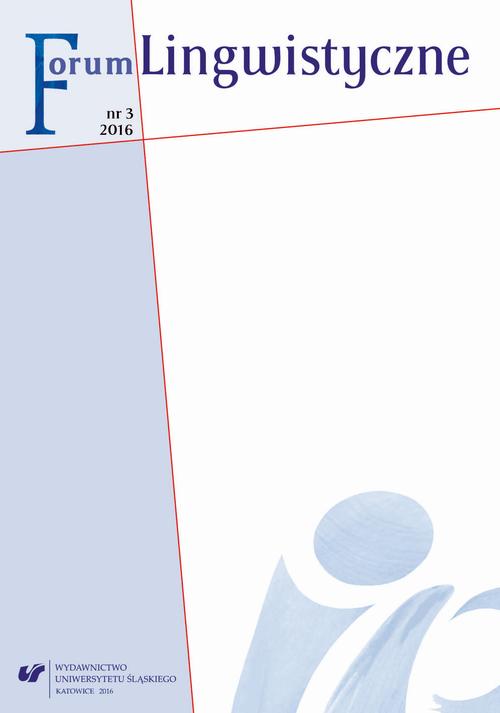 Tytuł: Forum Lingwistyczne 2016, nr 3
Autor: 
Wydawnictwo: Wydawnictwo Uniwersytetu Śląskiego
Formaty: PDF