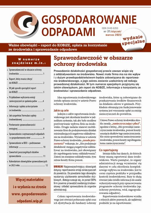 Tytuł: GOSPODAROWANIE ODPADAMI nr 31 (numer specjalny)
Autor: Praca zbiorowa
Wydawnictwo: Wiedza i Praktyka
Formaty: PDF, EPUB, MOBI