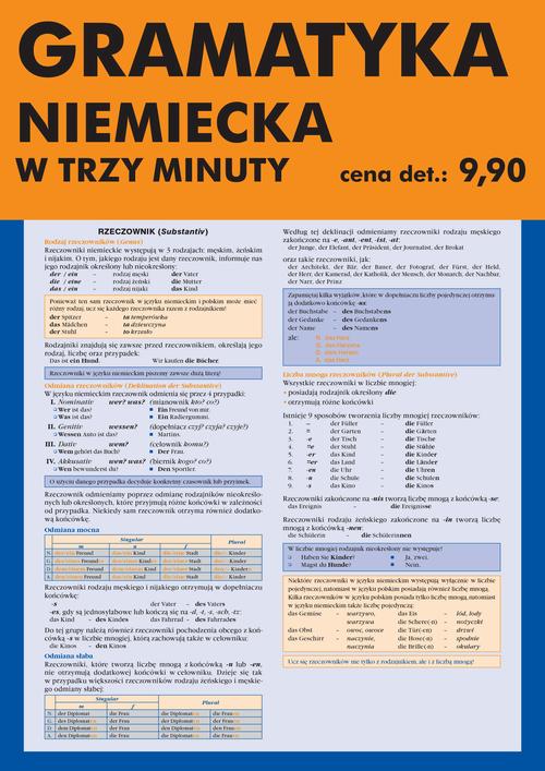 Tytuł: Gramatyka niemiecka w trzy minuty
Autor: Marzena Łojewska, Alina Papiernik
Wydawnictwo: Wydawnictwo e-bookowo
Formaty: PDF