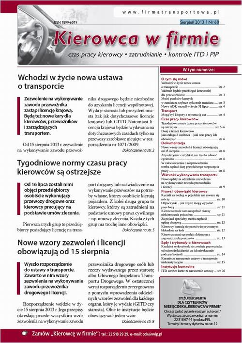 Tytuł: Kierowca w firmie sierpień 2013 nr 60
Autor: 
Wydawnictwo: Oficyna Prawa Polskiego
Formaty: PDF