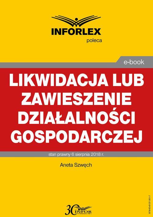 Likwidacja lub zawieszenie działalności gospodarczej — okładka e-booka