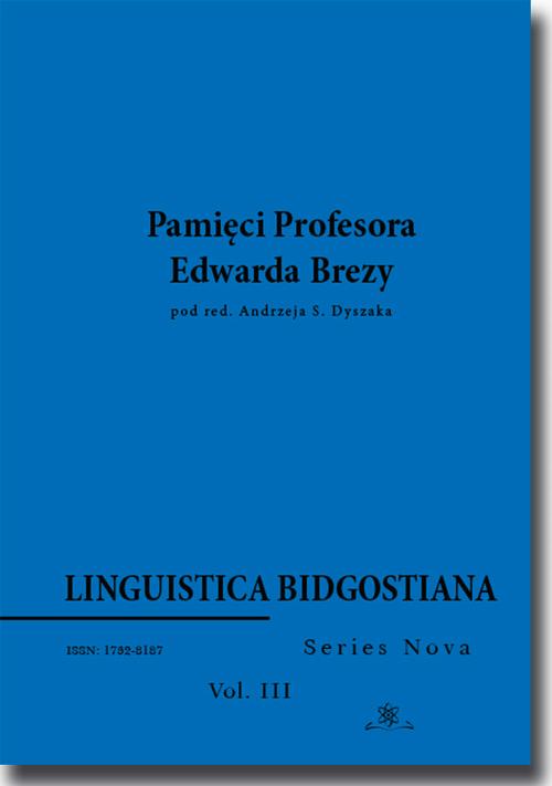 Tytuł: Linguistica Bidgostiana. Series nova. Vol. 3. Pamięci Profesora Edwarda Brezy
Autor: 
Wydawnictwo: BEL Studio
Formaty: PDF
