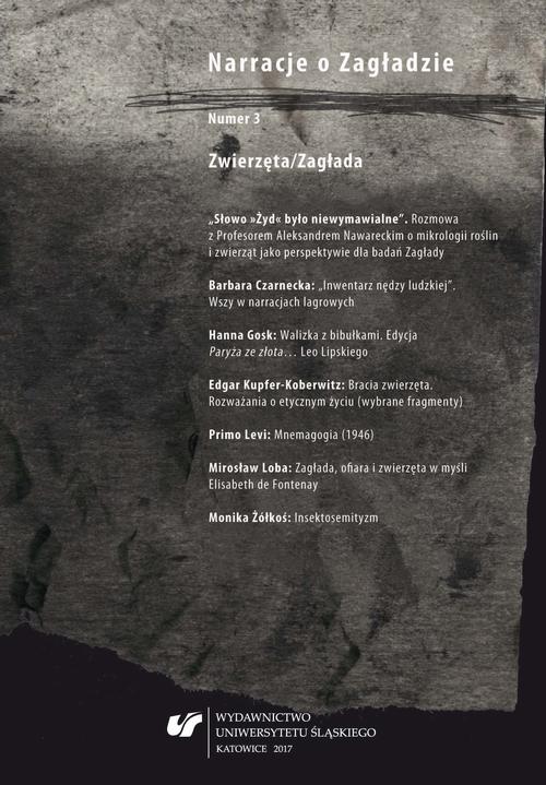 Narracje o Zagładzie 2017, nr 3: Zwierzęta/Zagłada — okładka wydania