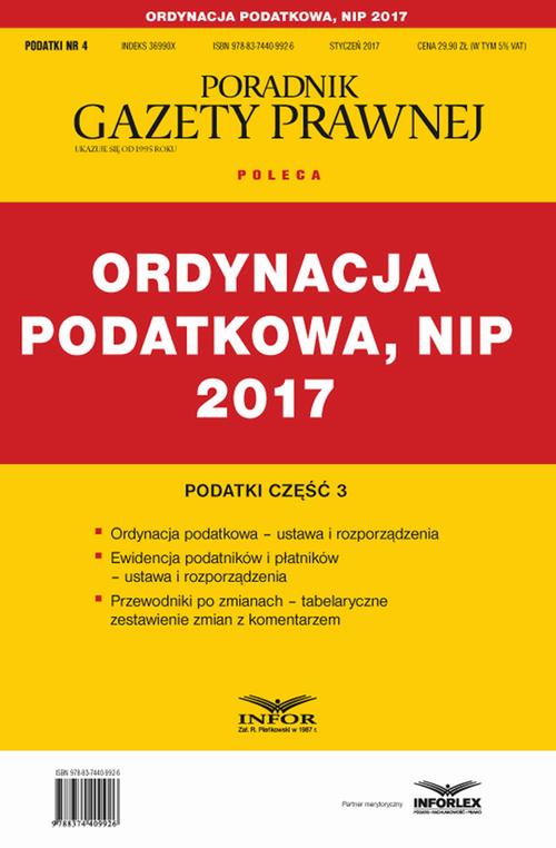 Ordynacja podatkowa, NIP 2017 — okładka e-booka
