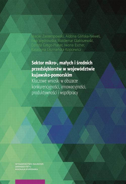 Tytuł: Sektor mikro-, małych i średnich przedsiębiorstw w województwie kujawsko-pomorskim. Kluczowe wnioski w obszarze konkurencyjności, innowacyjności, produktywności i współpracy
Autor: Maciej Zastempowski, Aldona Glińska-Neweś, Ewa Wędrowska, Waldemar Glabiszewski, Dorota Grego-Planer, Iwona Escher, Katarzyna Liczmańska-Kopcewicz
Wydawnictwo: Wydawnictwo Naukowe UMK
Formaty: PDF