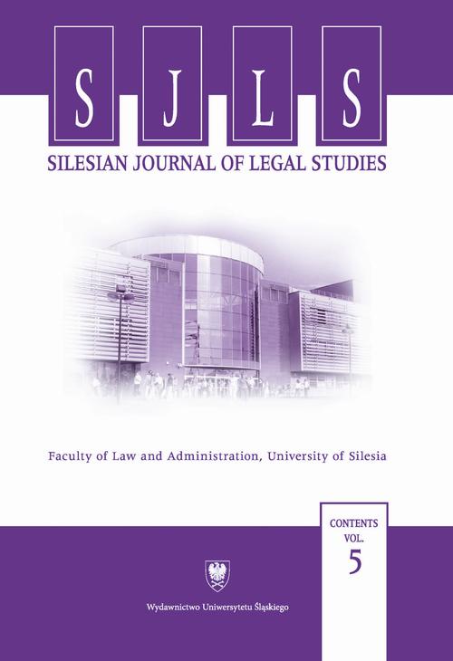 Silesian Journal of Legal Studies. Contents Vol. 5 — okładka wydania