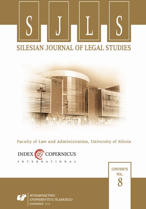 Silesian Journal of Legal Studies. Vol. 8 — okładka wydania