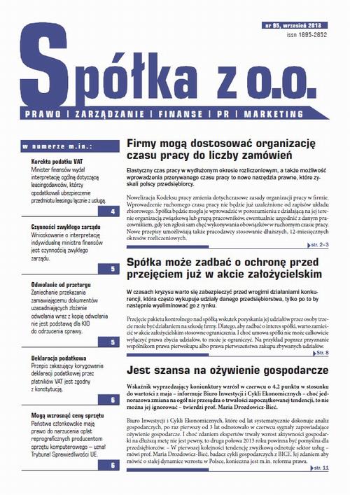 Tytuł: Spóła z o.o. Prawo zarządzanie finanse PR marekting wrzesień 2013 nr 95
Autor:
Wydawnictwo: Oficyna Prawa Polskiego
Formaty: PDF