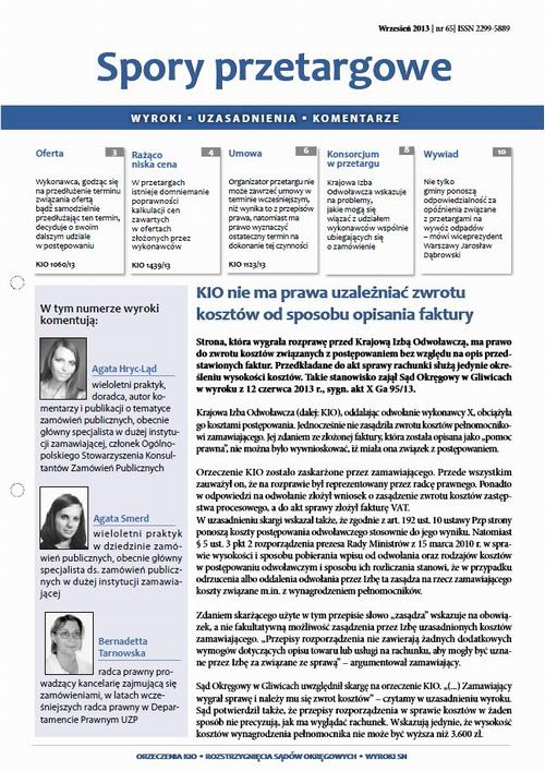 Tytuł: Spory przetargowe wrzesień 2013 nr 65
Autor: 
Wydawnictwo: Oficyna Prawa Polskiego
Formaty: PDF
