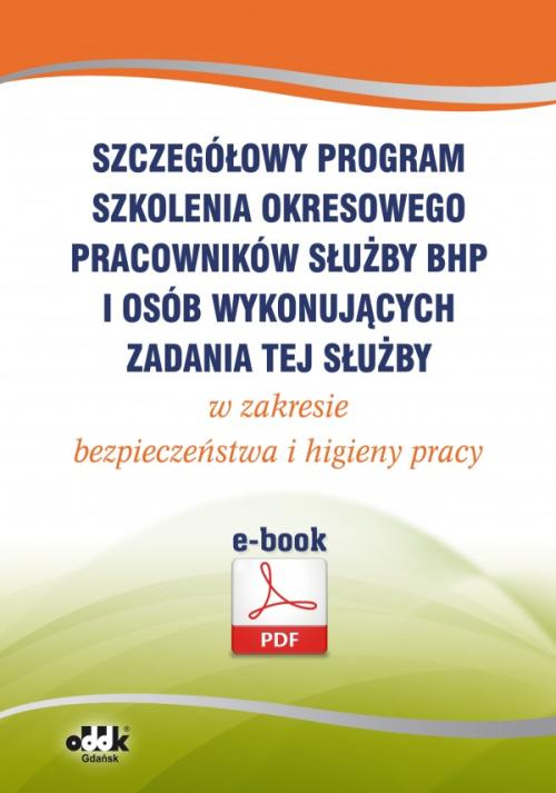 Szczegółowy program szkolenia okresowego pracowników służby bhp i osób wykonujących zadania tej służby w zakresie bezpieczeństwa i higieny pracy (e-book) — okładka e-booka
