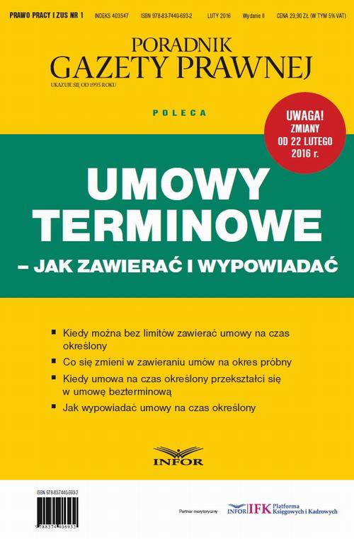 Tytuł: Umowy terminowe – jak zawierać i wypowiadać
Autor: Infor Pl
Wydawnictwo: Infor
Formaty: PDF