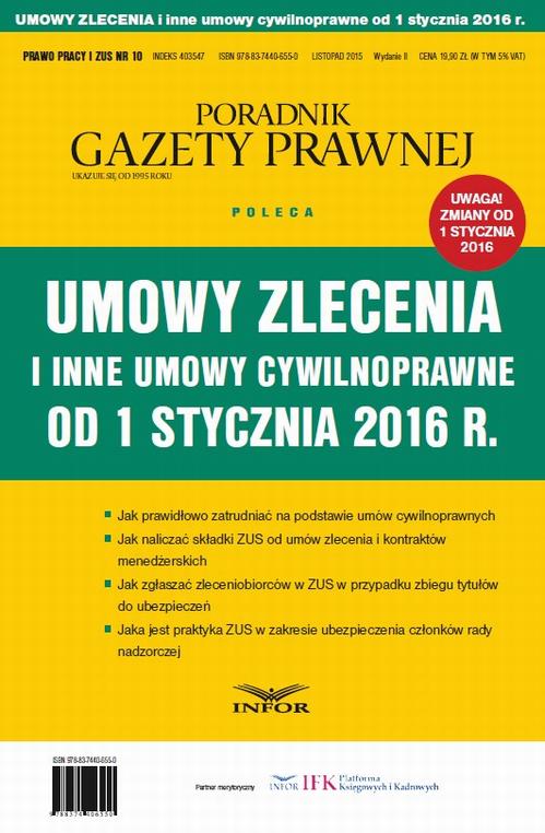 Umowy Zlecenia i inne umowy cywilno-prawne od 1 stycznia 2016 — okładka e-booka