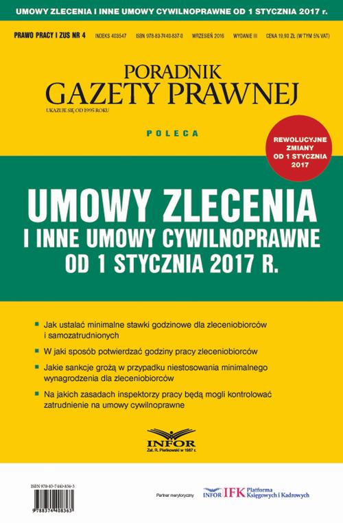 Umowy zlecenia i inne umowy cywilnoprawne od 1 stycznia 2017 r. — okładka e-booka