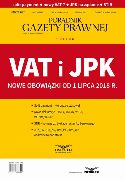 VAT i JPK Nowe obowiązki od 1 lipca 2018 r — okładka e-booka