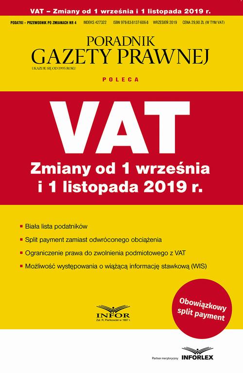 VAT Zmiany od 1 września i 1 listopada 2019 — okładka e-booka