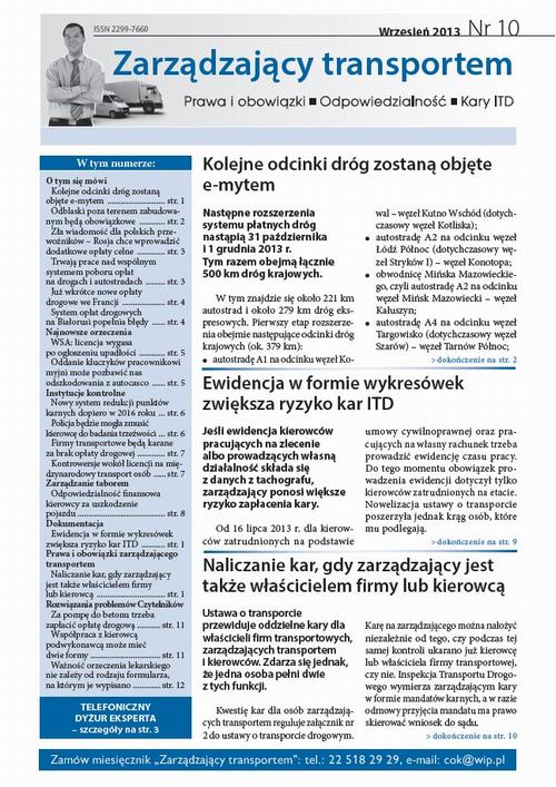 Tytuł: Zarządzający transportem Wrzesień 2013 nr 10
Autor: 
Wydawnictwo: Oficyna Prawa Polskiego
Formaty: PDF
