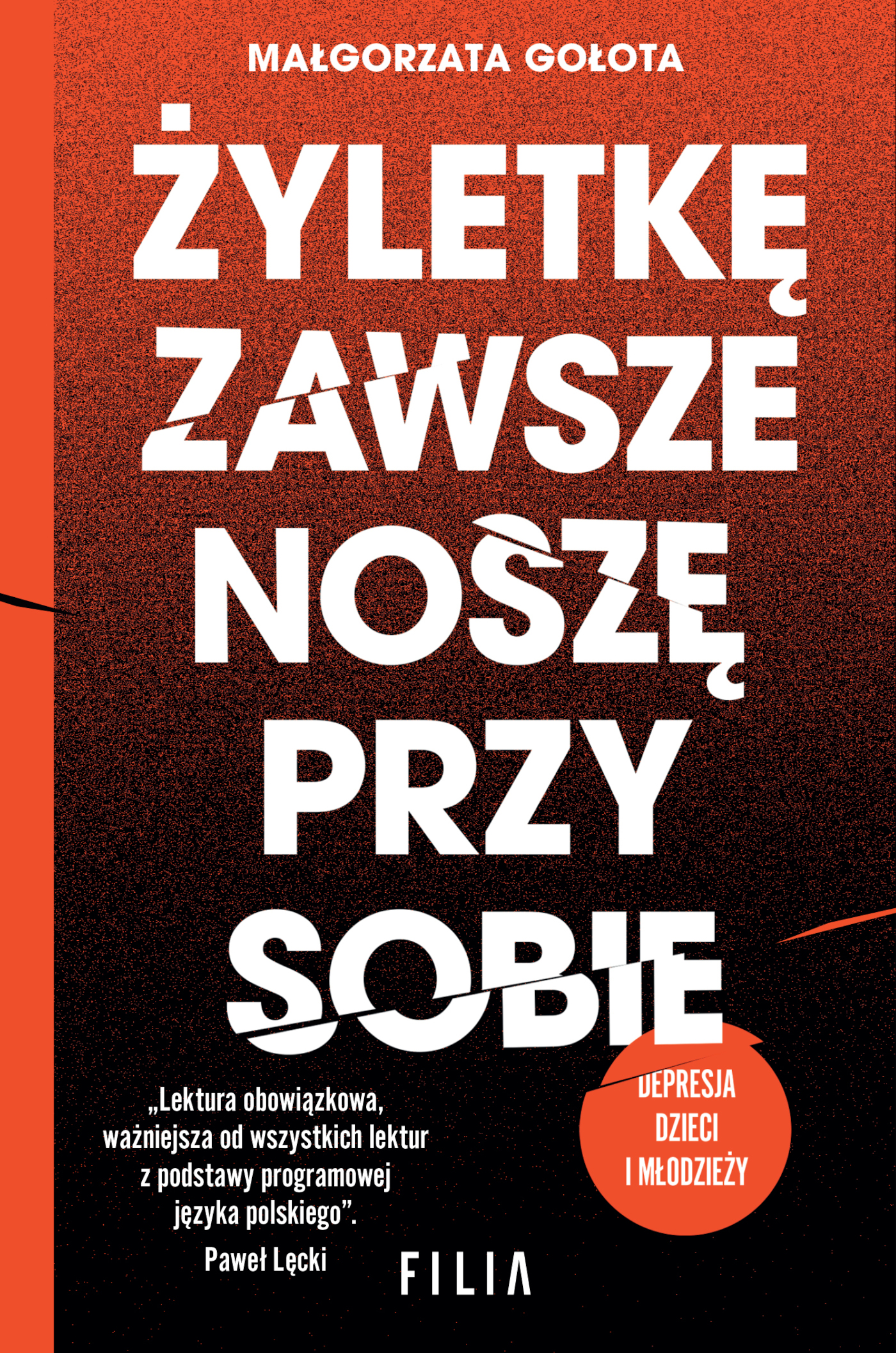 Tytuł: Żyletkę zawsze noszę przy sobie
Autor: Małgorzata Gołota
Wydawnictwo: FILIA
Formaty: EPUB, MOBI
