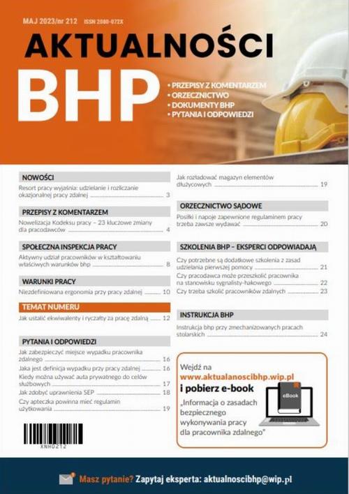 Tytuł: Aktualności BHP – maj 2023/212
Autor: Praca zbiorowa
Wydawnictwo: Wiedza i Praktyka
Formaty: PDF, MOBI