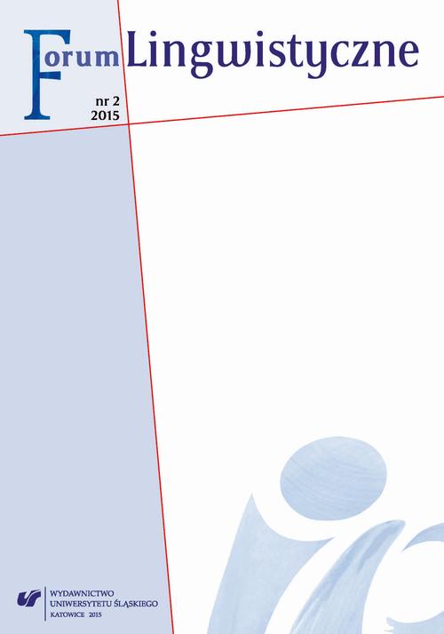Tytuł: Forum Lingwistyczne 2015, nr 2
Autor: 
Wydawnictwo: Wydawnictwo Uniwersytetu Śląskiego
Formaty: PDF