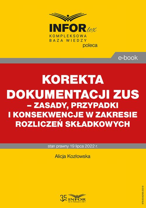 Korekta dokumentacji ZUS – zasady, przypadki i konsekwencje w zakresie rozliczeń składkowych — okładka e-booka
