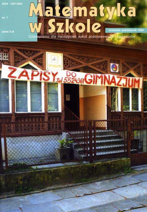 Tytuł: Matematyka w Szkole. Czasopismo dla nauczycieli szkół podstawowych i gimnazjów. Nr 1
Autor: Praca zbiorowa
Wydawnictwo: Gdańskie Wydawnictwo Oświatowe
Formaty: PDF