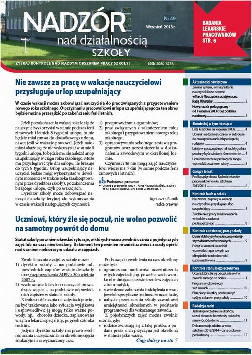 Tytuł: Nadzór nad działalności szkoły wrzesień 2013 r. nr 49
Autor: 
Wydawnictwo: Oficyna Prawa Polskiego
Formaty: PDF
