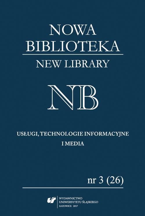 Tytuł: Nowa Biblioteka. New Library. Usługi, Technologie Informacyjne i Media 2017, nr 3 (26): Interesariusze komunikacji naukowej
Autor: 
Wydawnictwo: Wydawnictwo Uniwersytetu Śląskiego
Formaty: PDF