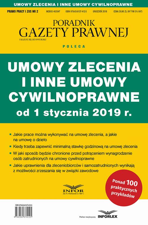 Umowy zlecenia i inne umowy cywilnoprawne od 1 stycznia 2019 — okładka e-booka